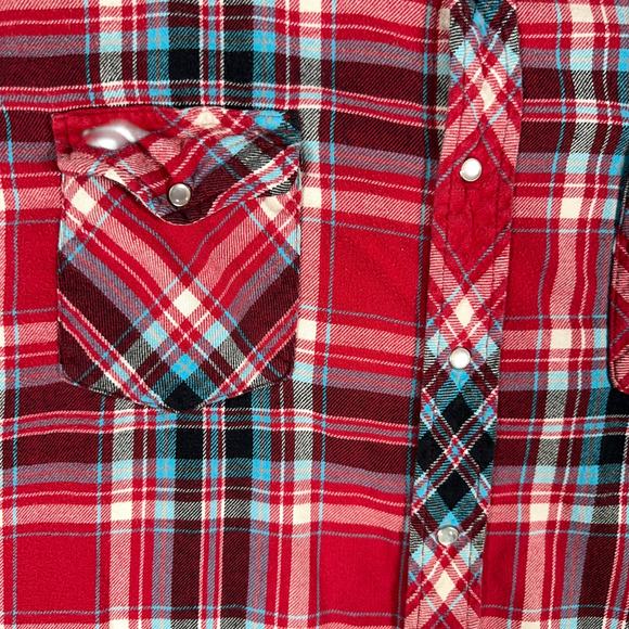 Vintage Wrangler Western Shirt Adult XXL Red Blue Plaid Flannel Pearl Snap Y2K - Picture 4 of 9